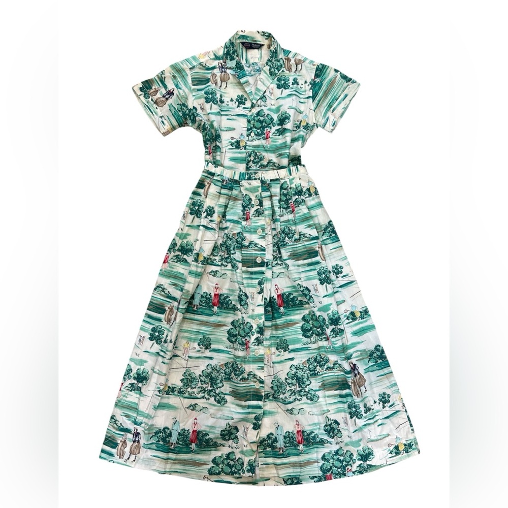 90’s Kenneth Gordon novelty golf print cotton shirt/skirt set